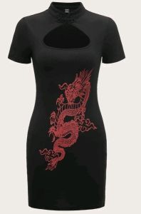 Adult Female Costumes to Hire - Chinese - Black dress - red dragon - SMALL